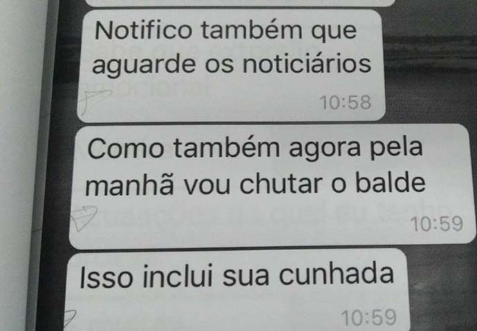 Mensagens de ameaça via WhatsApp